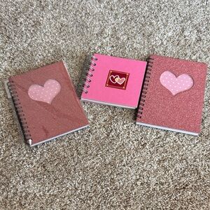 Set of 3 Heart Design Spiral Notebooks - Pink and Red